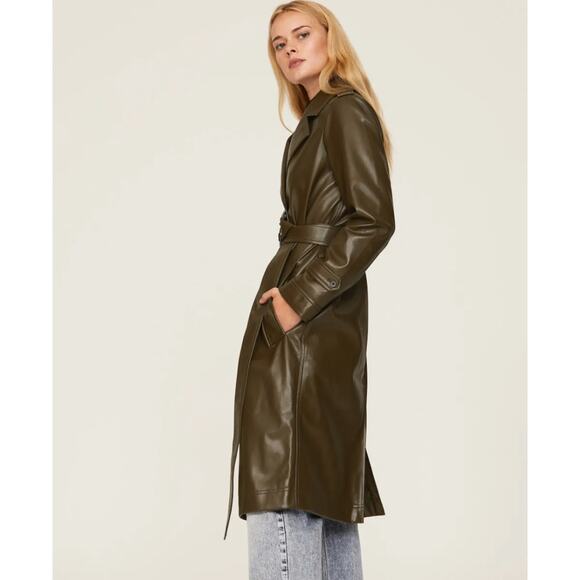 Marissa Webb‎ Coat Womens 0 Green Faux Leather Trench Jacket - Picture 3 of 14